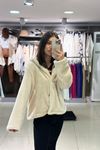 Peluş Kapüşonlu Ceket-Beyaz