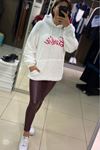 Barbie Yazılı Peluş Kapüşonlu Sweatshirt-Beyaz