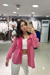 Çift Cepli Eskitmeli Gabardin Gömlek-Pembe