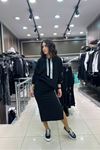 Gri Şerit ve İp Detaylı Takım-Siyah