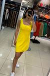 Kalın Askılı Kare Yaka Çan Elbise-Sarı