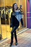 Kadife Deri Detaylı Sweatshirt-Gümüş