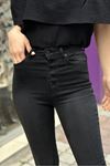 Beş Düğmeli Likralı Yüksek Bel Pantolon-Füme