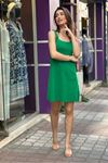 Kalın Askılı Kare Yaka Çan Elbise-Yeşil
