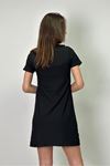 Bebe Yaka Taşlı Mini Dar Elbise-Siyah