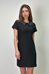 Bebe Yaka Taşlı Mini Dar Elbise-Siyah