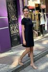 Bebe Yaka Taşlı Mini Dar Elbise-Siyah