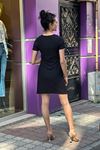 Bebe Yaka Taşlı Mini Dar Elbise-Siyah