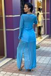 Bilekleri Bağlamalı Şifon Kimono-Mavi