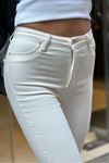 Tam Yüksel Bel Likralı Skinny Jean-Beyaz