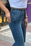 Yüksek Bel Likralı İspanyol Paça Pantolon-Mavi