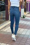Yüksek Bel Diz Yırtık Mavi Jean-Mavi