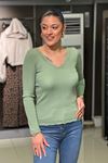 Merdiven Yaka Lazer Kesim Fitilli Bluz-Mint