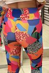 Yüksek Bel Korse Özellikli Leopar Renk Desen Dijital Tayt-Renkli