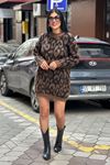 Desenli Yün Doku Triko Tunik-siyah kahve