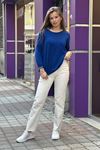 Yuvarlak Yaka Pamuklu Triko Bluz-Saksmavi