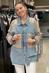 Merserize Örme Detay Oversize Kot Gömlek-Krem