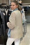 Merserize Örme Detay Oversize Kot Gömlek-Krem