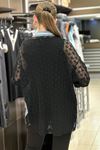 Merserize Örme Detay Oversize Kot Gömlek-Siyah