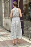 Halter Yaka Puantiye Desenli Midi Boy Elbise-Beyaz