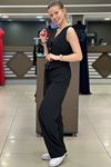 Yelek Bol Paça Pantolonlu İkili Takım-Siyah