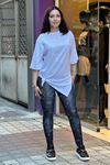 Double Kol Yan Yırtmaçlı Düz Tshirt-Beyaz