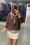 Yaka Fular Detay Üç İplik Şardonlu Sweatshirt-Kahve