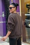 Tamamı Taş Üç İplik Şardonlu Sweatshirt-Siyah