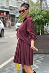 Yaka Fermuar Detay Etekli İkili Takım-Bordo