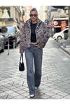 Leopar Desen Dokulu İçi Astarlı Ceket-Leopar