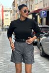 Paçası Katlamalı Yüksek Bel Kaşe Şort-Füme
