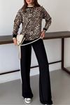 Yan Şerit Detaylı Leopar Desen İkili Takım-Leopar