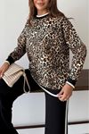 Yan Şerit Detaylı Leopar Desen İkili Takım-Leopar