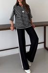 Yaka Zincir Detay Çizgili İkili Takım-siyah beyaz
